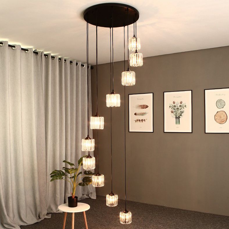 Cilindrische kristal prisma hanger moderne stijl zwart zwart hangend licht voor trap