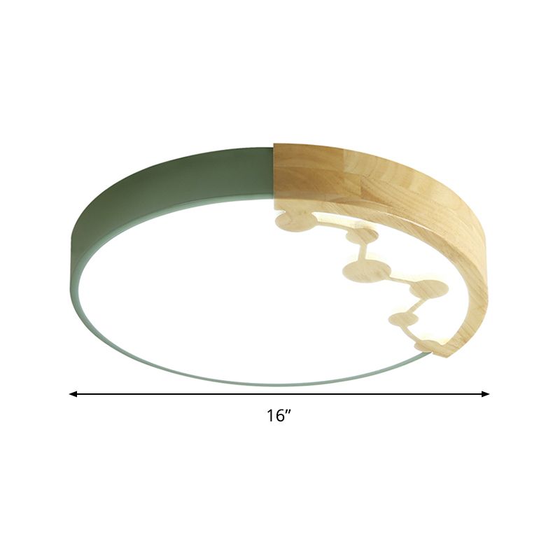 16"/19.5" W LED Living Room Ceiling Mounted Light Pink/Yellow/Blue Flush Light Fixture with Round Metal Shade in Warm/White Light