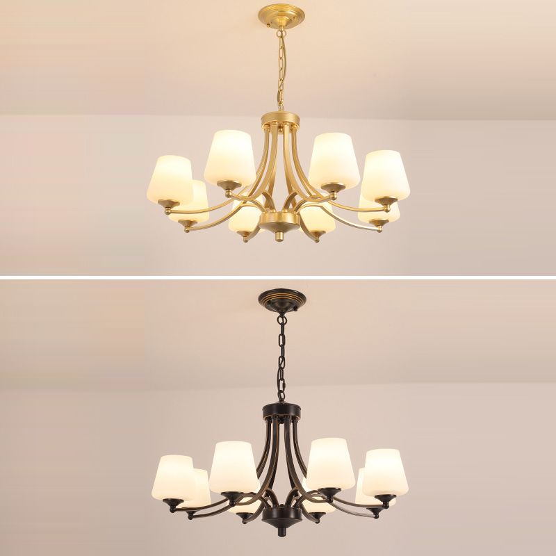 Industrial Chandelier Hanging Light Fixture with Glass Shade for Living Room