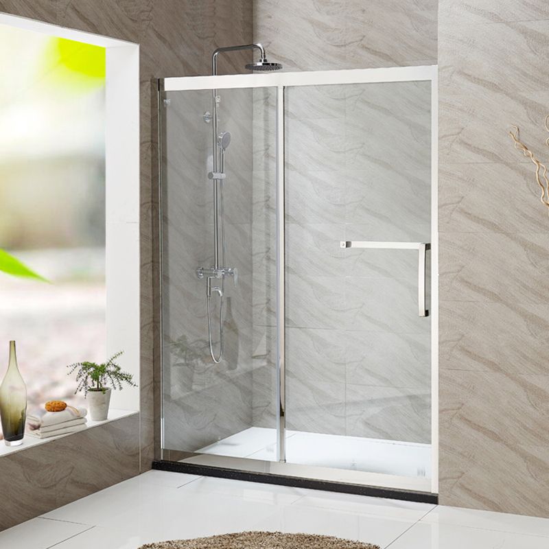 Silver Semi Frameless Single Move Tempered Glass Shower Door
