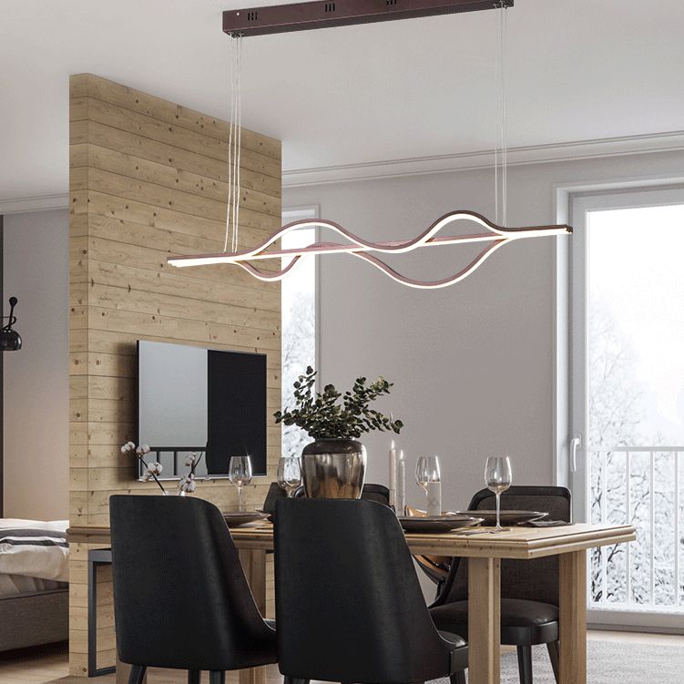 Brown Lines Island Lighting Fixture Contemporary LED Acrylic Hanging Ceiling Light