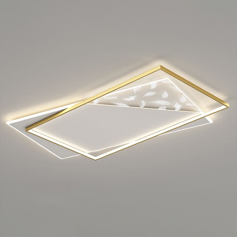 Rectangular Acrylic Feather LED Ceiling Light in Modern Minimalist Style Wrought Iron Flush Mount for Interior Spaces