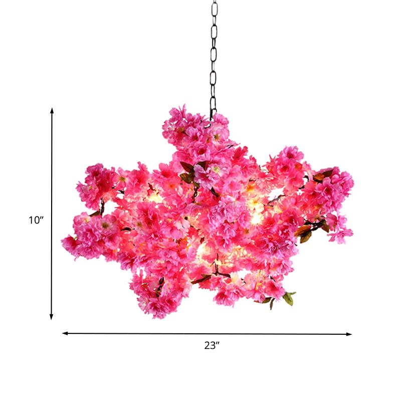 5 Lights Cherry Blossom Chandelier Industrial Pink Metal LED Pendant Light for Restaurant
