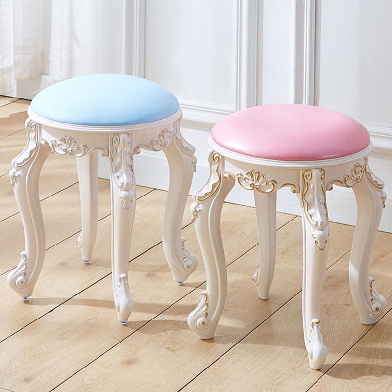 Leather Pouf Stool Craving Upholstered Round Water Resistant Modern Pouf