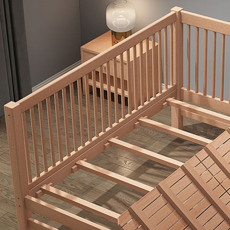 Solid Wood Baby Crib Farmhouse Birch Nursery Bed with Guardrail