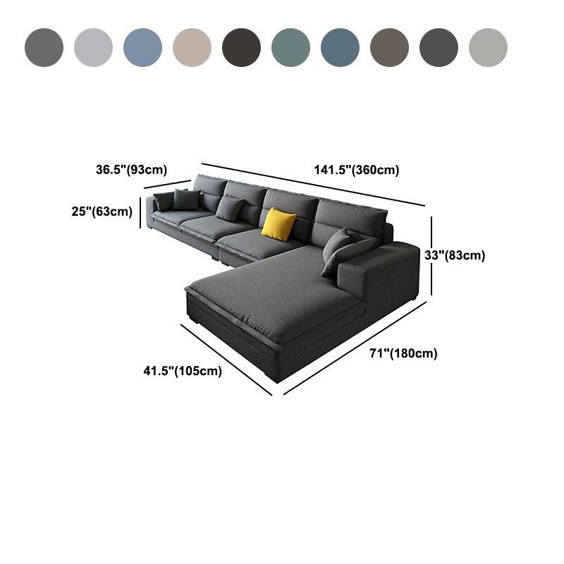Contemporary Sectional with Pillow Top Arms for 4 People Stationary Sofa