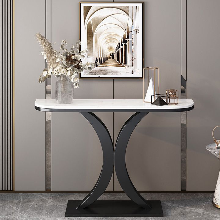 Glam Iron Console Sofa Table Half Moon Marble Console Accent Table for Hall