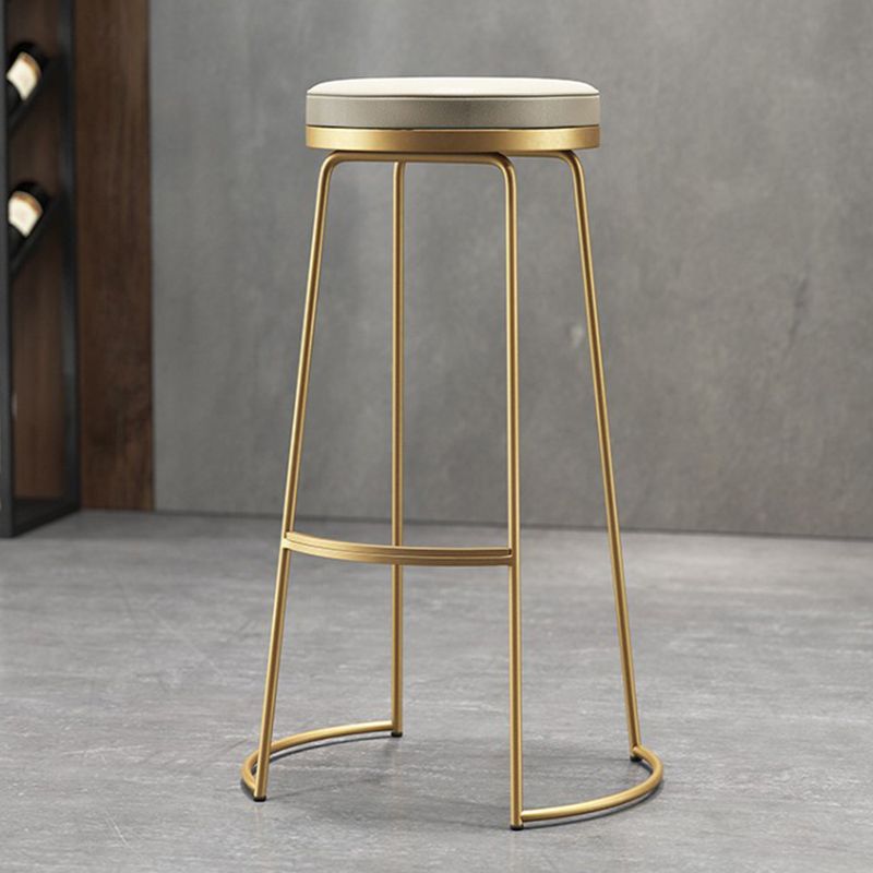 Contemporary Metal Barstool Faux Leather Backless Counter Stool with Iorn 4 Legs