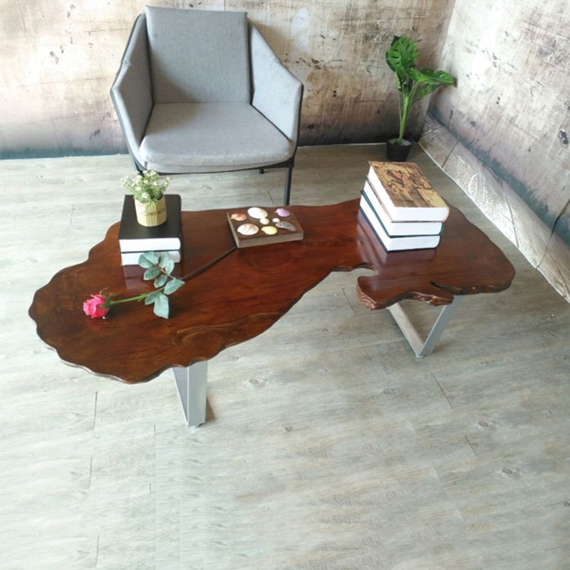 Modern Live Edge Coffee Table Geometric Red Wood Sled Cocktail Table