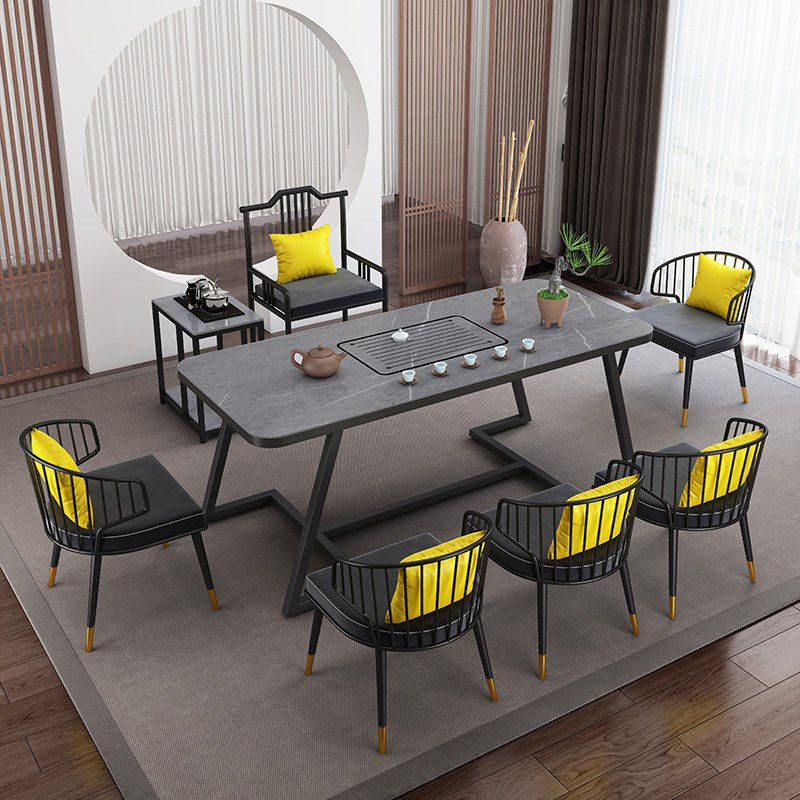 Metal and Stone Table Glam Style Family Rectangular Dining Table