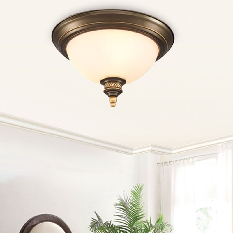 13" Wide Bowl Flush Mount Classic Glass and Bronze Flush Ceiling Light for Bedroom