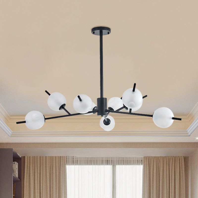 Frosted Glass Ball Ceiling Chandelier 9 Lights Pendant Lamp in Black/Gold