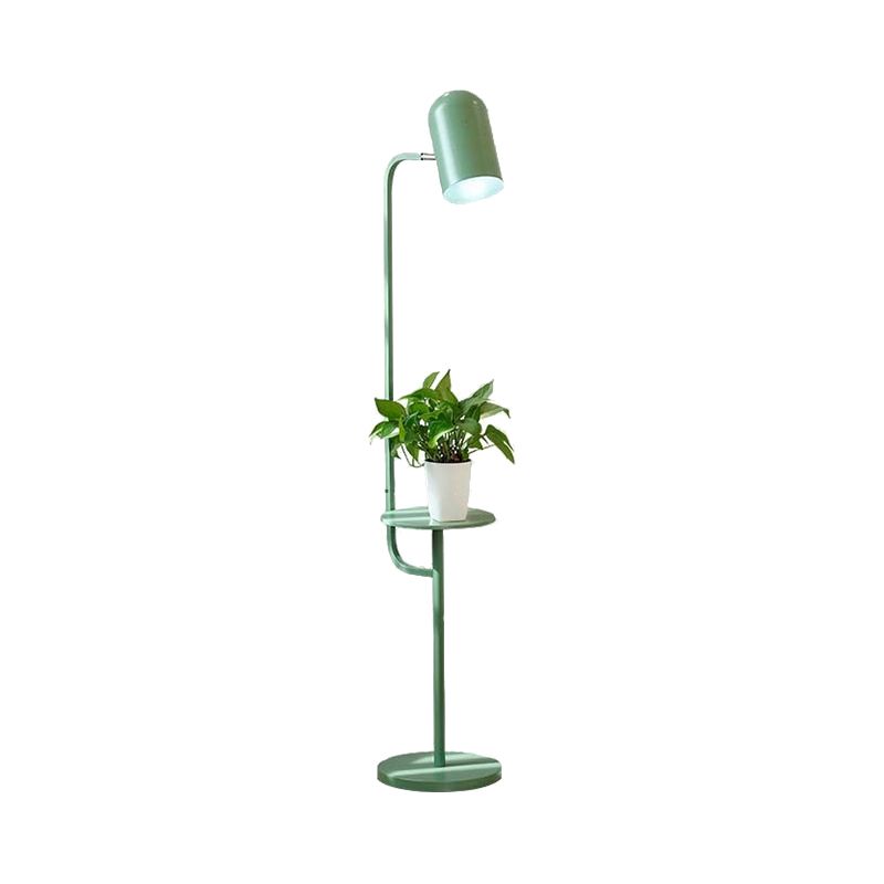1 Bulb Metal Floor Light Warehouse Pink/Yellow/Green Bell Shaped Living Room Floor Reading Lamp with Wood Shelf Deco