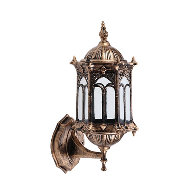1-Bulb Pavilion Wall Light Rustic Black/Brass Aluminum Wall Sconce Lamp with Clear Glass Shade