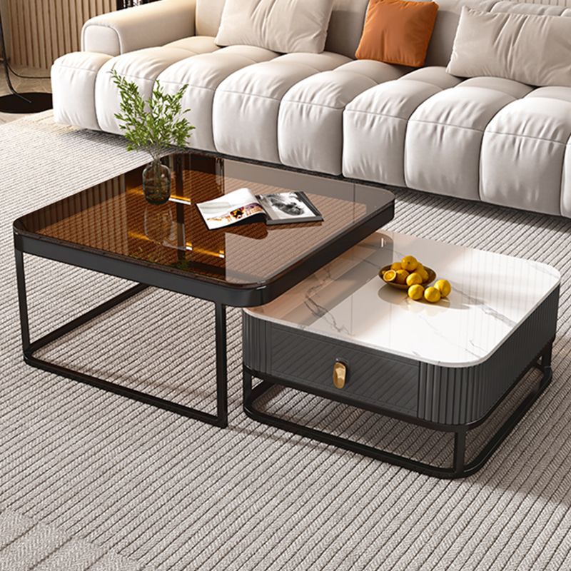 Glam Nesting Coffee Table Set Square Frame Slate Coffee Table