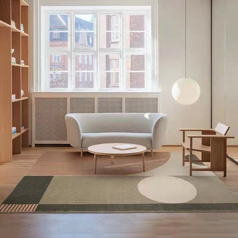 Light Yellow Irregular Line Rug Polyester Simple Rug Washable Rug for Living Room