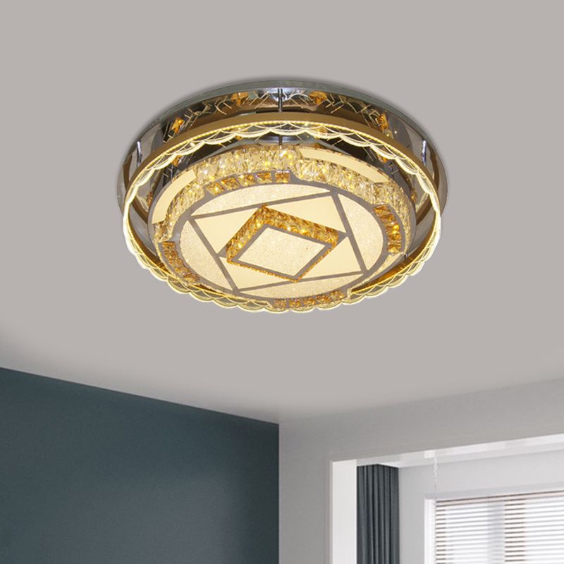 Hedendaagse Ronde Plafond Verlichting Crystal Blocks LED Flush Mount Lamp in Nickel voor slaapkamer