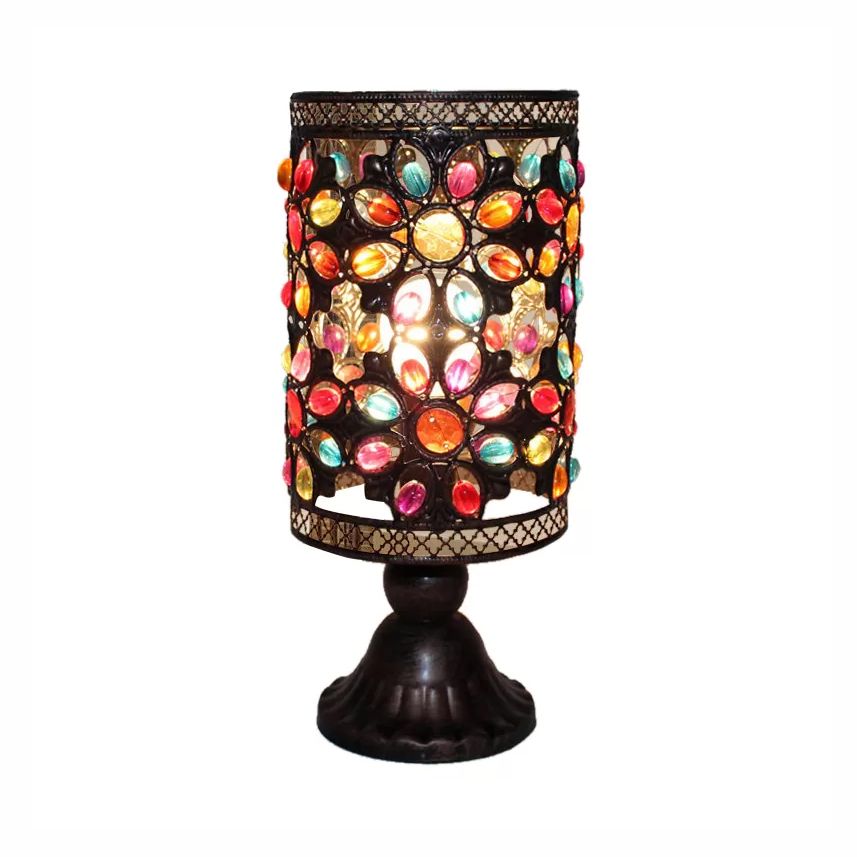 4"/5"/6" Wide Bohemian Cylinder Table Lighting with Colorful Bead 1 Lighting Standing Light in Black