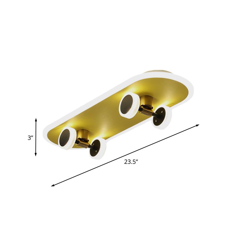 Plafond de planche à roulettes en acrylique encastré pour enfants, luminaire LED doré pour chambre de garçons