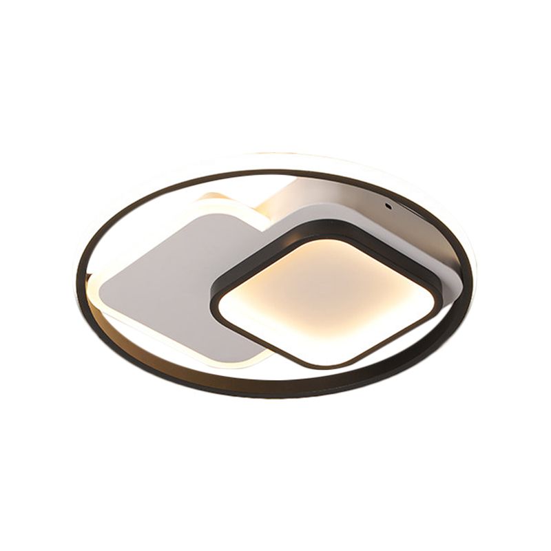 Black Circle and Square Flush Mount Nordic LED Aluminum Ceiling Fixture in Warm/White Light, 16.5"/20.5" W