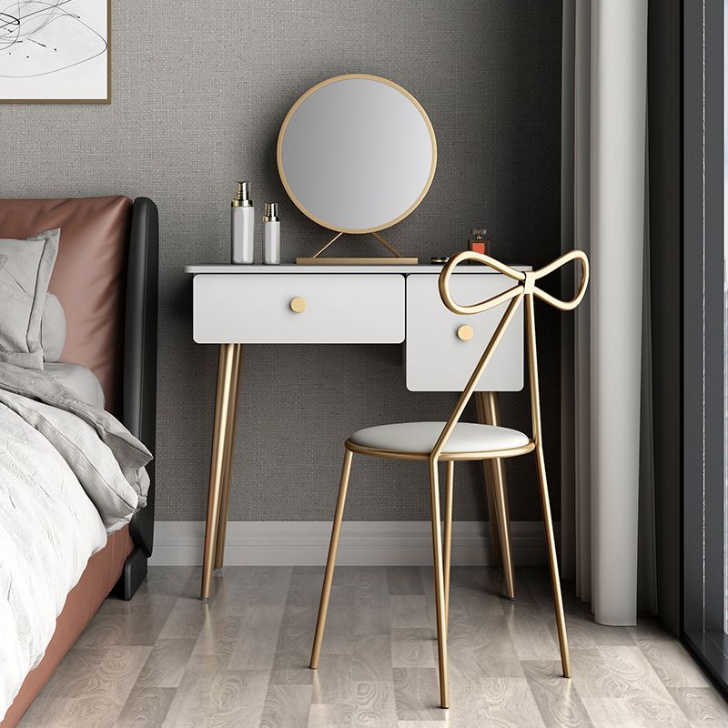 Glam Makeup Vanity Table with Drawers and Chari in White for Bedroom
