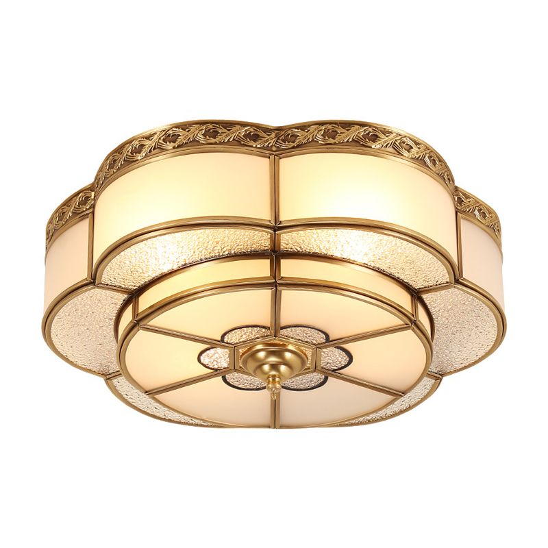 Plafonnier floral en laiton, luminaire Vintage en verre opale pour chambre à coucher, luminaire encastré