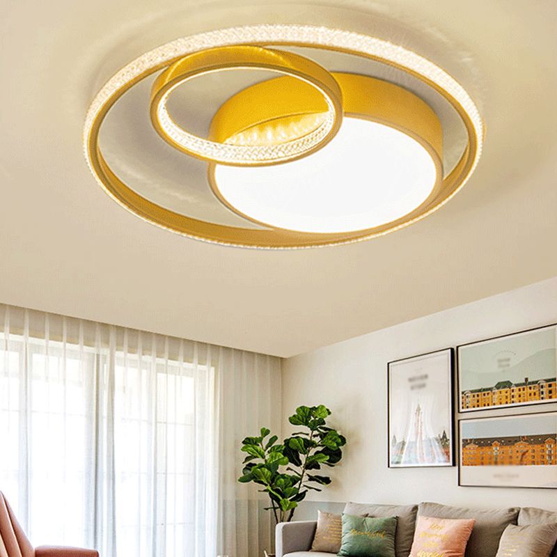 Luminaires encastrés en métal, plafonniers ronds nordiques avec abat-jour en acrylique pour chambre à coucher