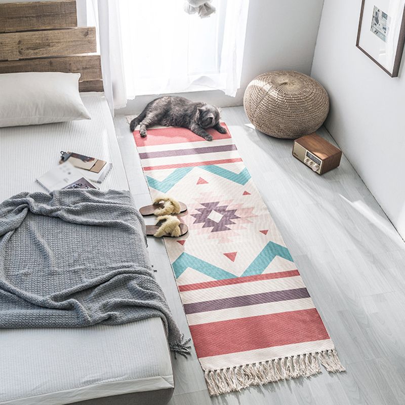 Multi-Color Americana Rug Victorian Cotton Blend Rug Washable Carpet with Fringe for Bedroom