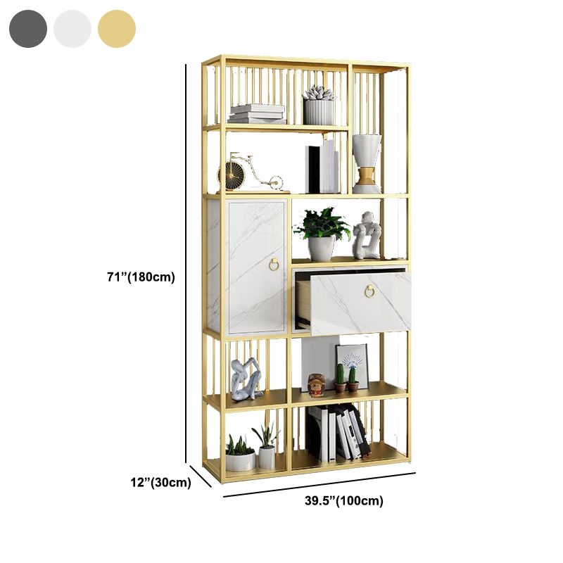Glam Metal and Wood Shelf Bookcase Vertical Book Shelf for Office