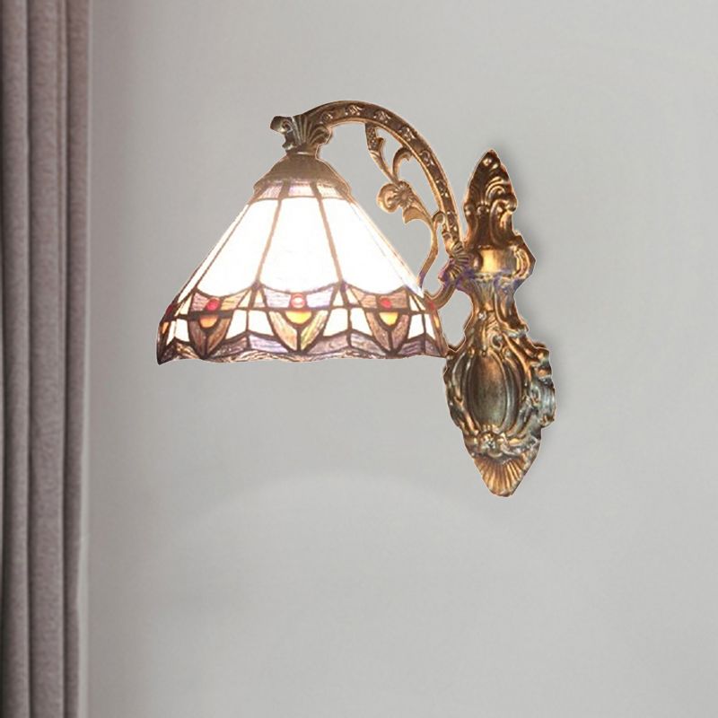 Cone Wall Mount Light Stained Glass 1 Light Tiffany Indoor Wall Sconce Light for Bedroom