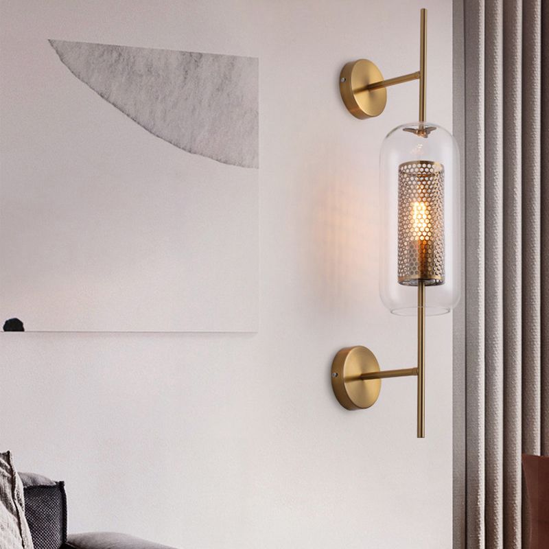 Industrial Style Armed Shape Wall Lamp Glass 1 Light Wall Sconce for Living Room