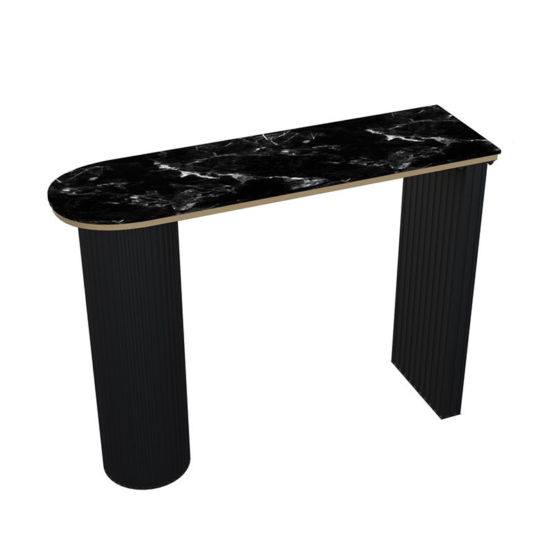 Faux Marble Bistro Bar Table Double Pedestal Bar Table for Living Room