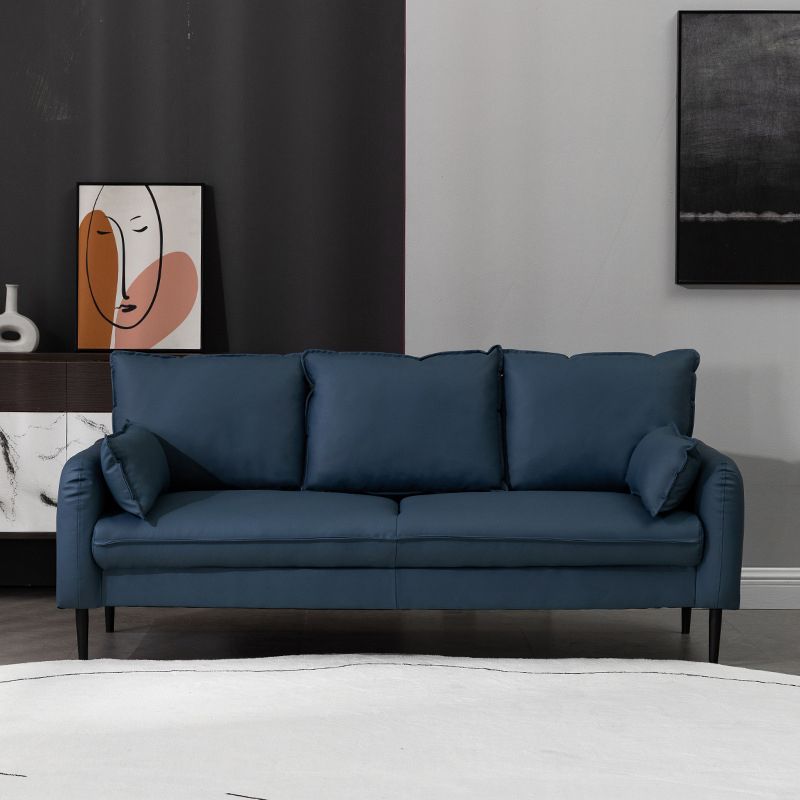 Faux Leather Cushions Sofa 3-Seat Contemporary 30.7" High Sofa