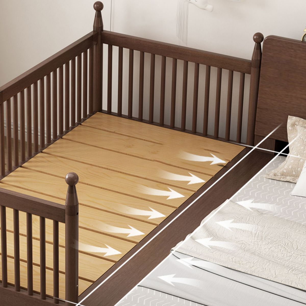 Solid Wood Washed Natural Nursery Bed Traditional with Guardrail