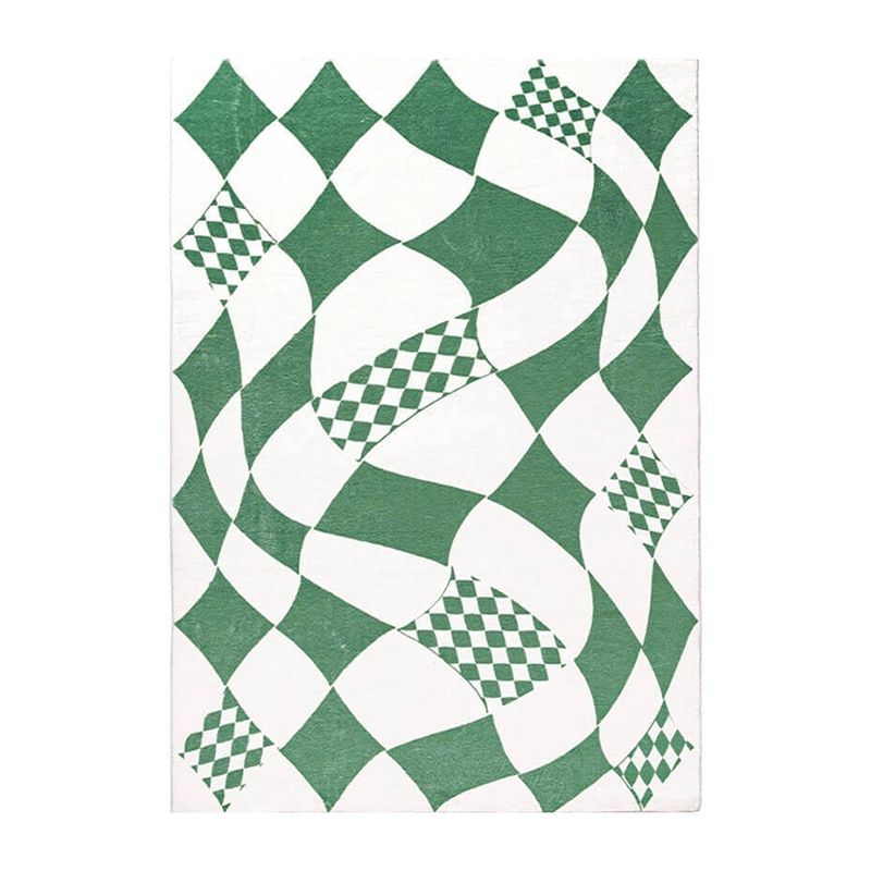 Green Modern Carpet Polyester Check Pattern Carpet Washable Carpet for Living Room