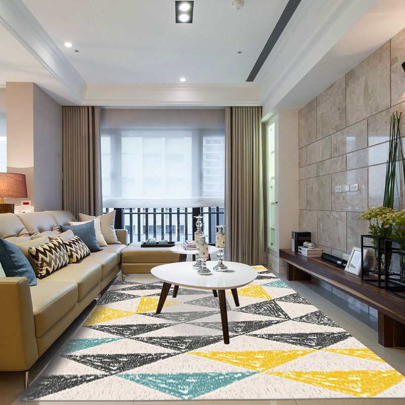 Decorative Geometry Printed Area Rug Modern Simplicity Area Carpet Polyester Non-Slip Backing Carpet for Living Room