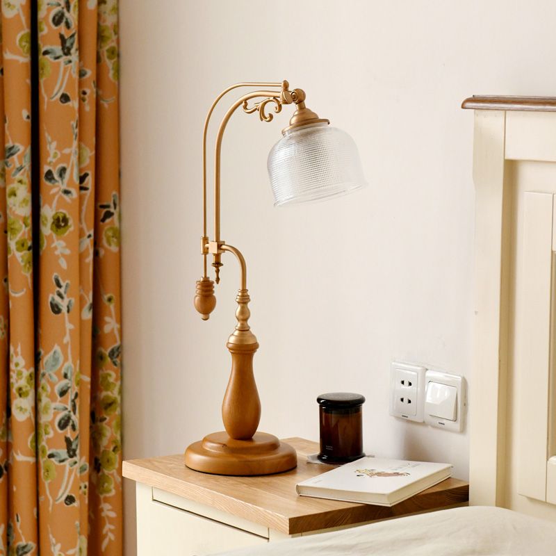 Burvy Metallic Tafellicht Antiek Stijl 1 Bulb Bed Bedide Nachtstand Lamp in Roodbruin/Geelbruin/Wood met cilindrische heldere glazen schaduw