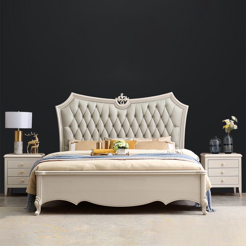 84.65 inch Wide Victorian Bed Pine Wood Standard Bed with Upholstered Headboard