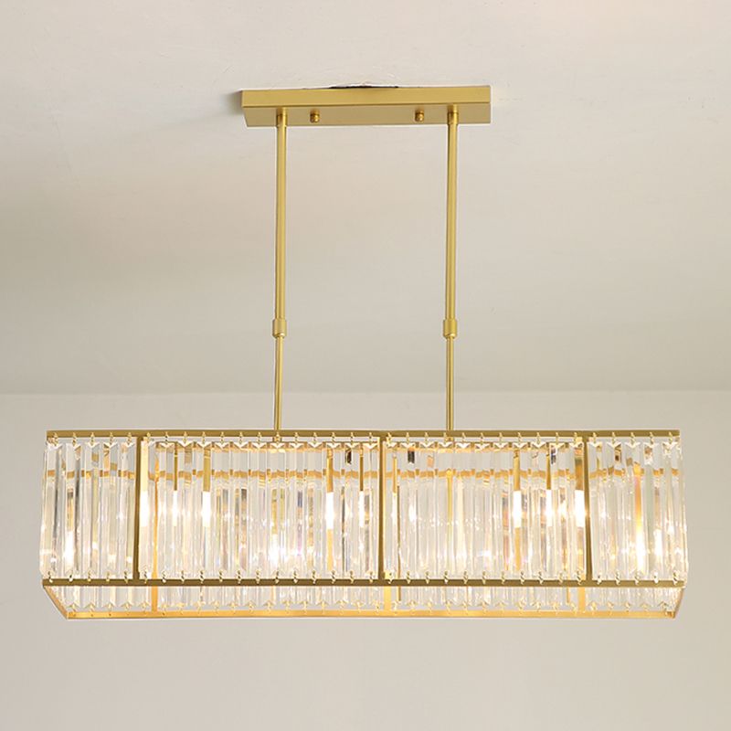 Modern Rectangle Shade Island Pendant Crystal Island Lights for Restaurant
