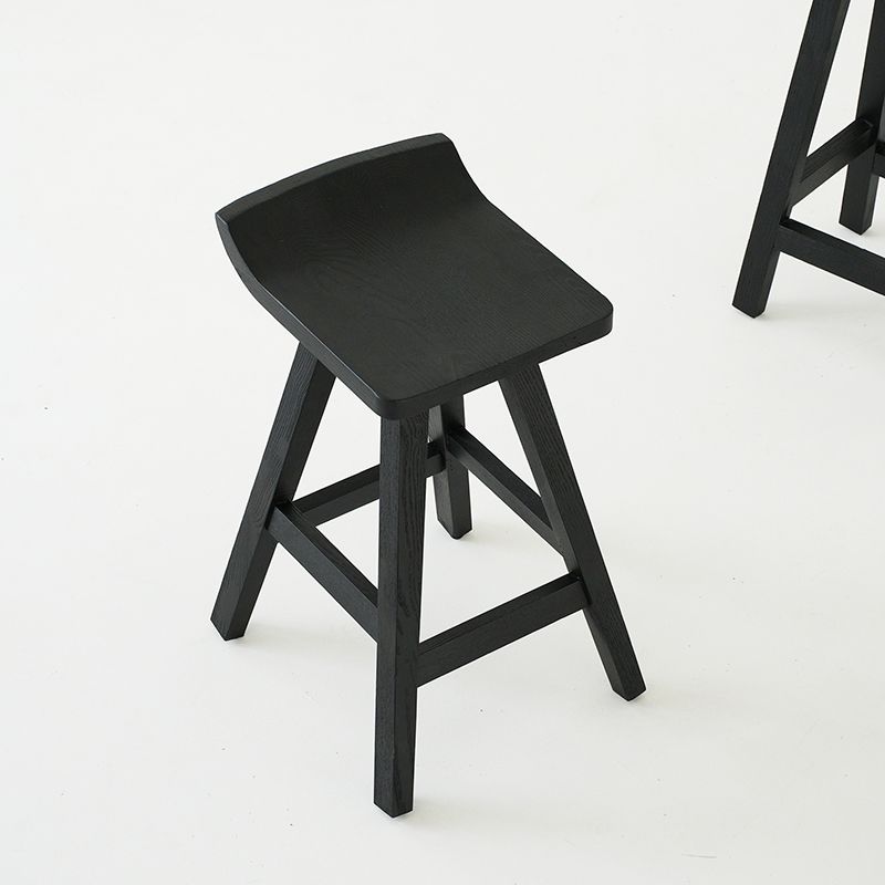 Contemporary Black Ash Solid Wood Armless Bar Stool with Footrest