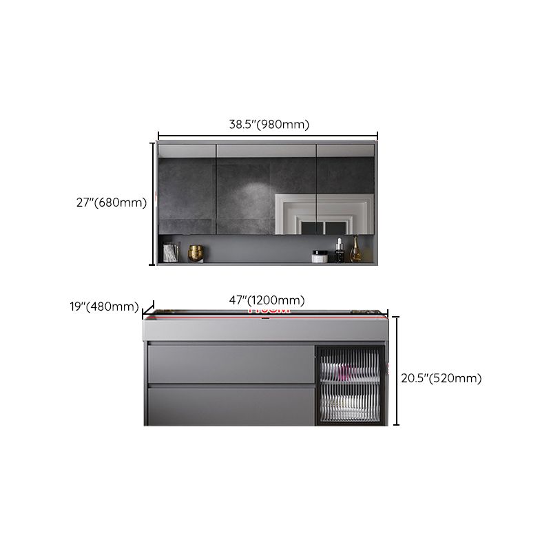 Contemporary Vanity Sink Wooden Wall-Mounted Bathroom Vanity Cabinet in Gray