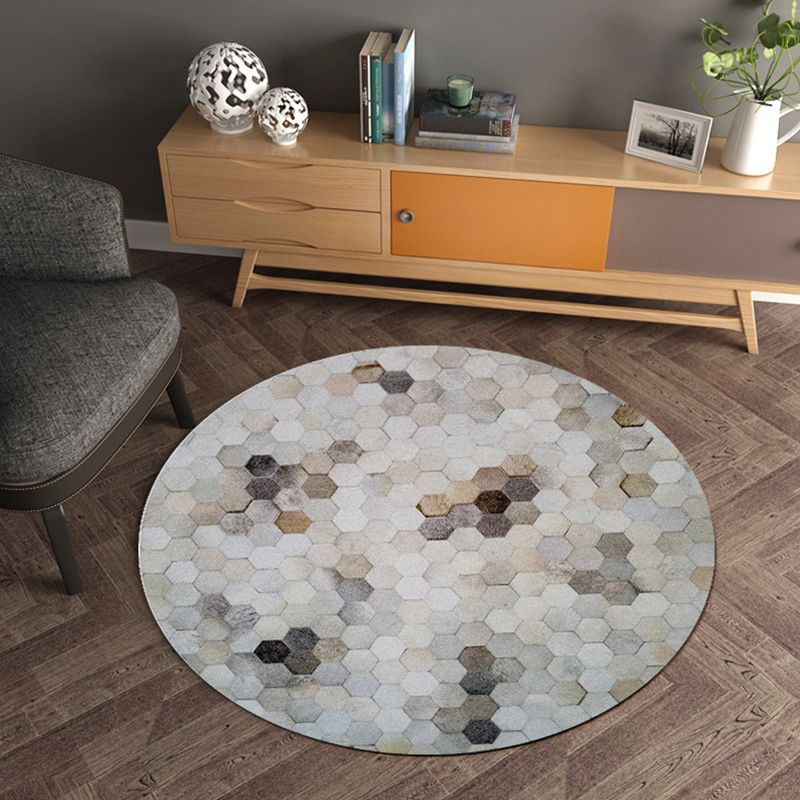 Multicolor Wood Look Geometric Rug Cowhide Modern Rug Stain Resistant Non-Slip Backing Rug for Home