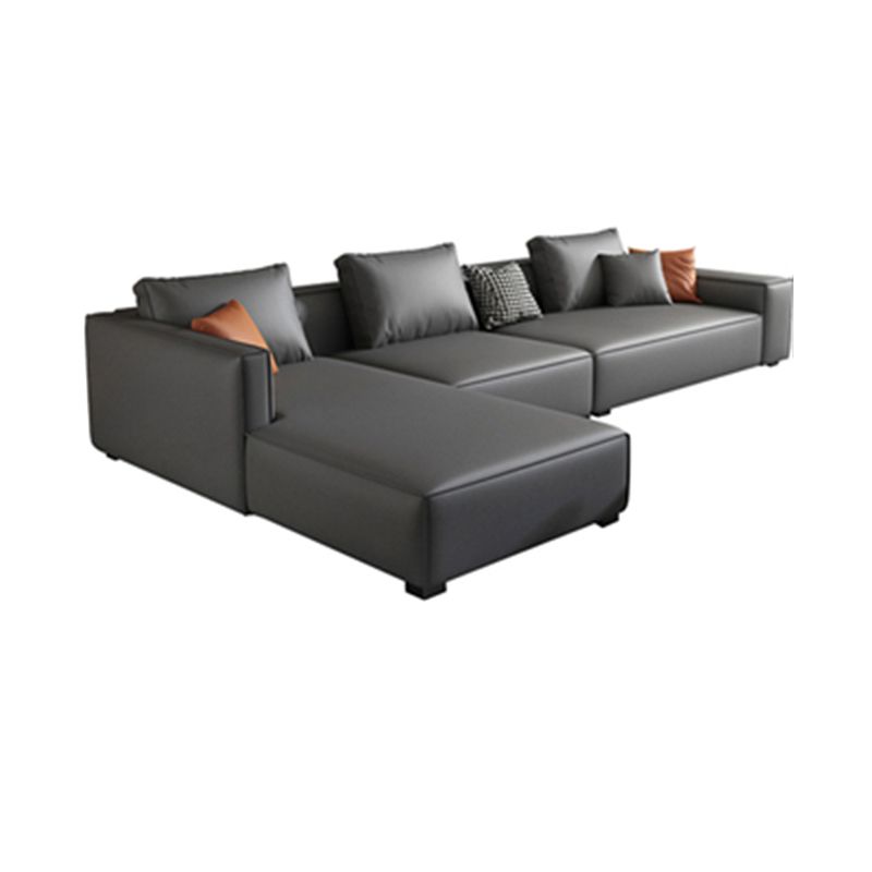 Scandinavian Grey Faux Leather Square Arm Sofa/Sectional with Wear-Resisting