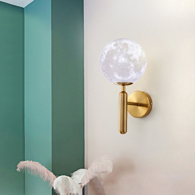 1 Bulb Orb Sconce Light Contemporary White Glass Wall Lighting Fixture in Gold with Metal Pencil Arm
