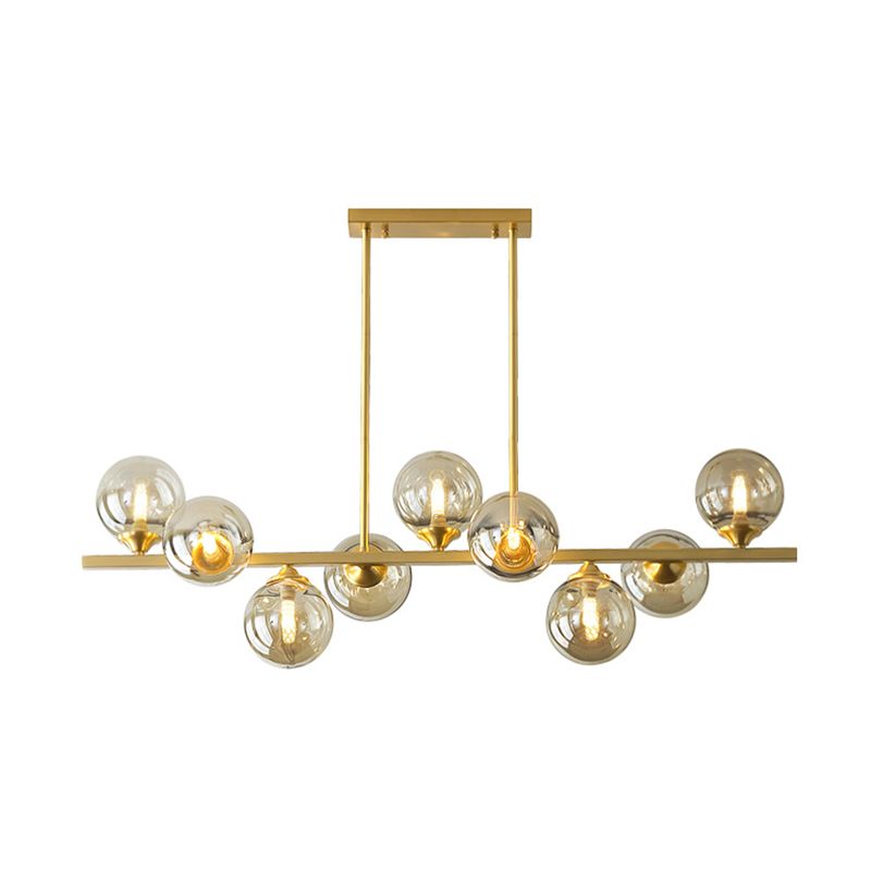 Gold Sputnik Island Pendant Light in Modern Creative Style Copper Indoor Hanging Light with Amber Glass Shade