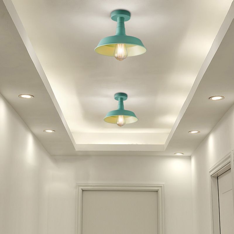 Lámpara de techo de metal con 1 luz de montaje semiempotrado de estilo vintage en azul/verde para pasillo