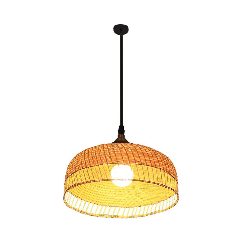 Wood Dome sospensione a sospensione Contemporary Bamboo 1 lampadina sospesa