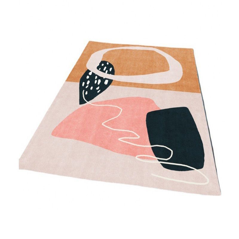 Light Pink Line Rug Polyester Modern Area Rug Washable Rug for Living Room