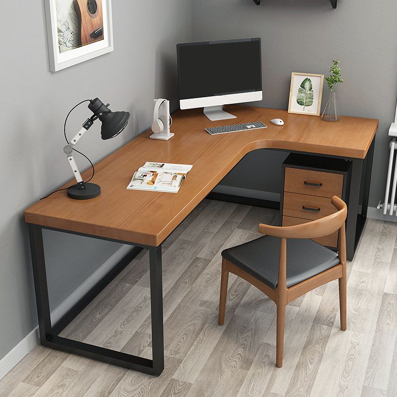 Industrial L-Shape Writing Desk Brown Manufactured Wood Office Desk