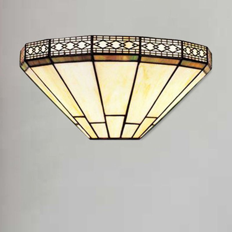 Art Glass Half-Cone Wall Light Tiffany Style 1 Light Wall Sconce in Beige/Amber for Living Room